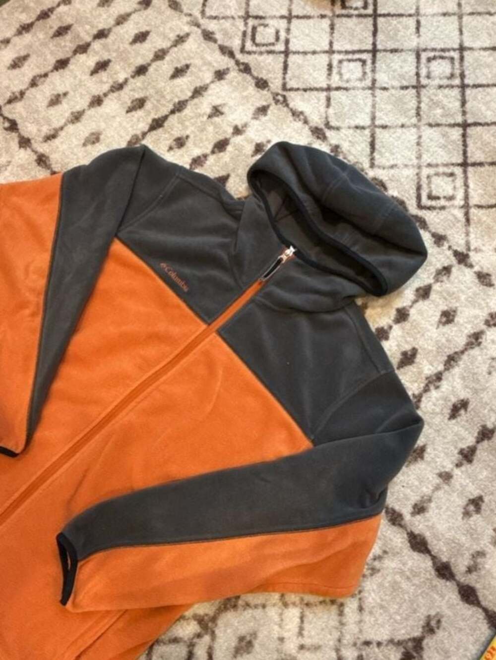 Columbia Men's Full Zip Hooded Fleece Jacket Orange Gray Size Large